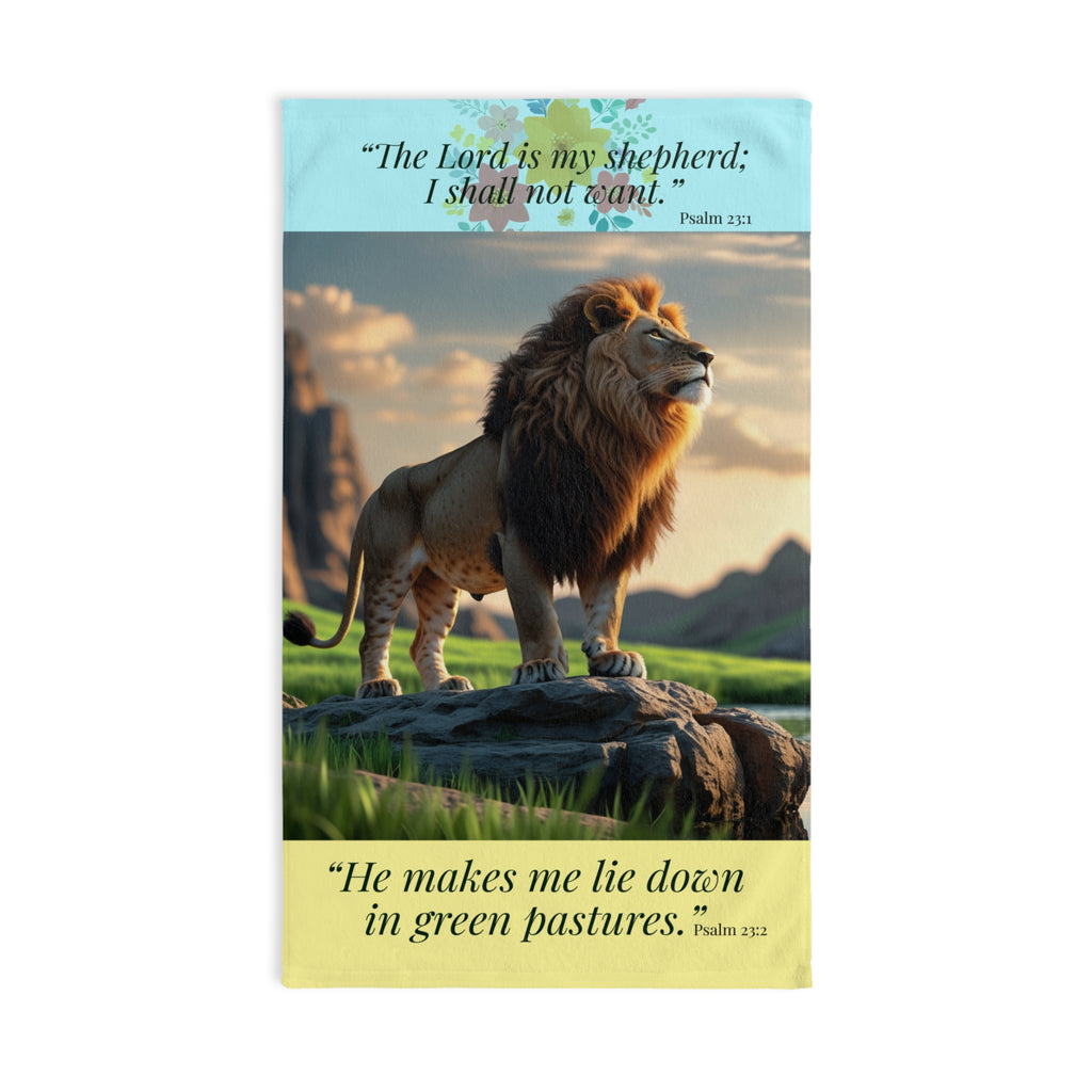 Lion Psalm 23 Hand Towel | The Lord is My Shepherd, He Makes Me Lie Down