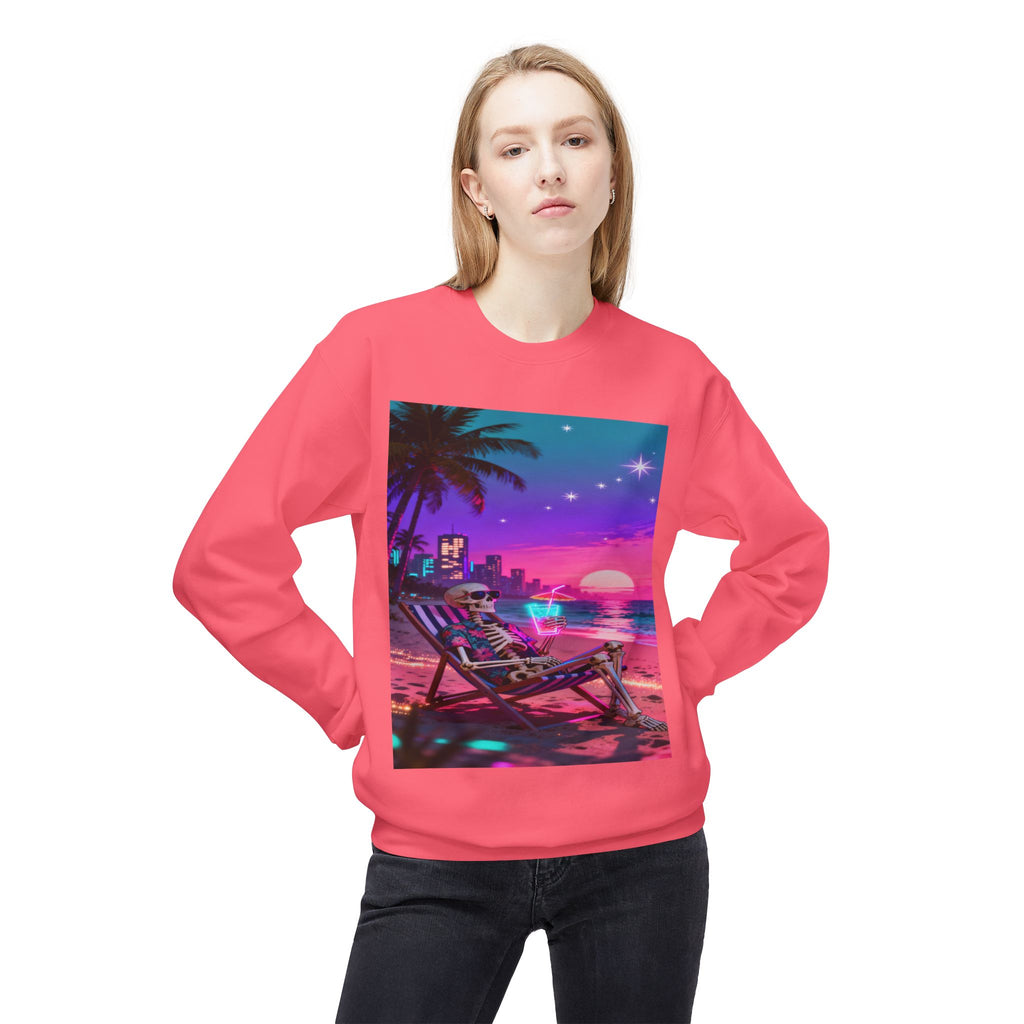Retro Vaporwave Skeleton Beach Sweatshirt | Neon Sunset Aesthetic