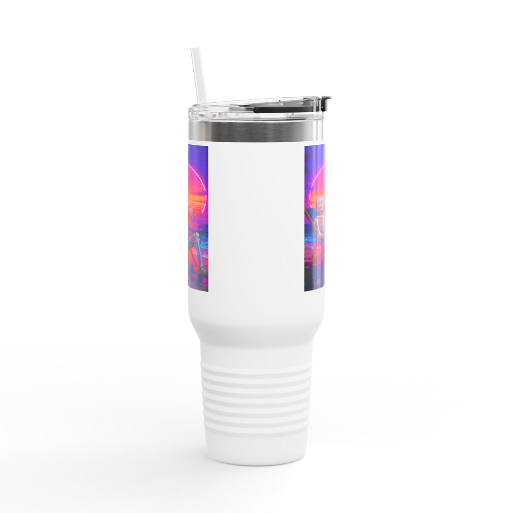Retro Vaporwave Skeleton Sunset Insulated Travel Mug