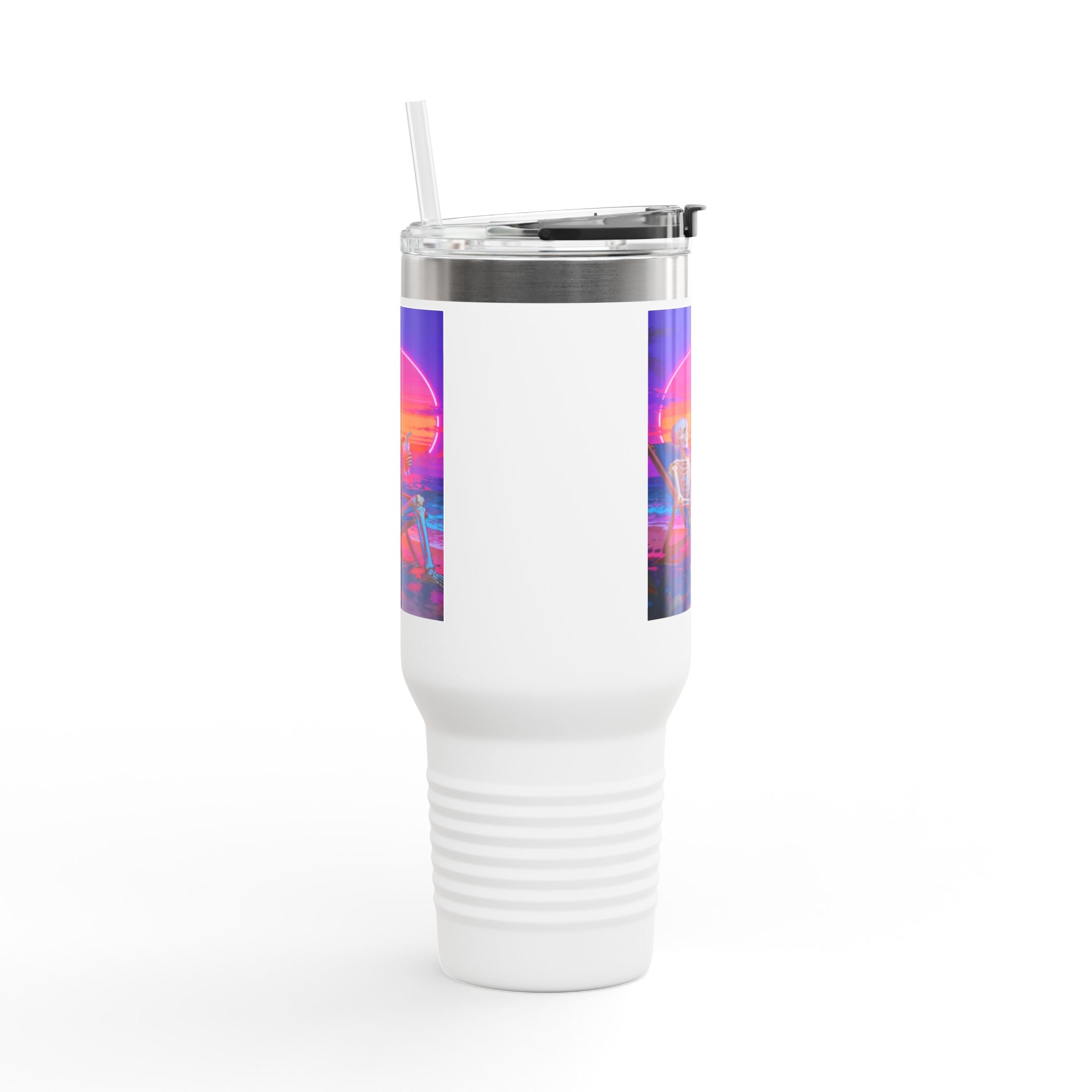 Retro Vaporwave Skeleton Sunset Insulated Travel Mug