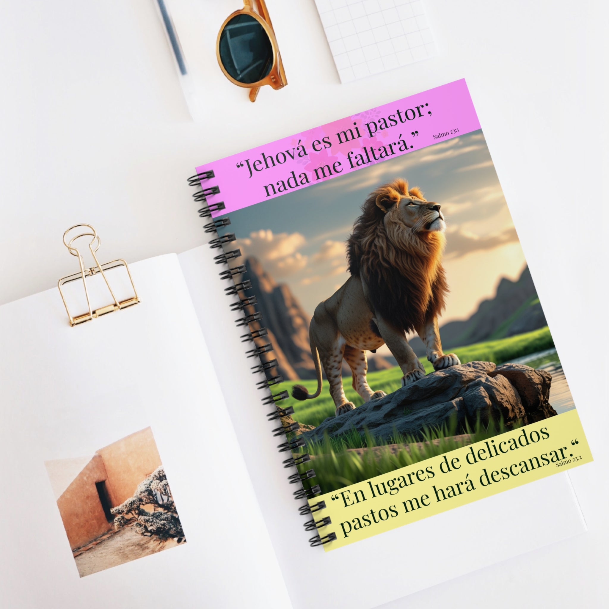 Christian Lion Spiral Notebook — Spanish Psalm 23: ‘Jehová es mi pastor; nada me faltará’