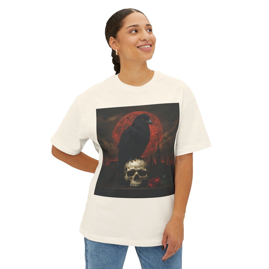 Raven Rising from Flames Skull Tee | Gothic Metal Fantasy