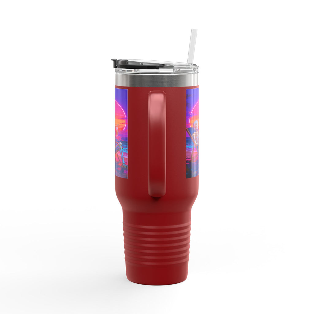 Retro Vaporwave Skeleton Sunset Insulated Travel Mug