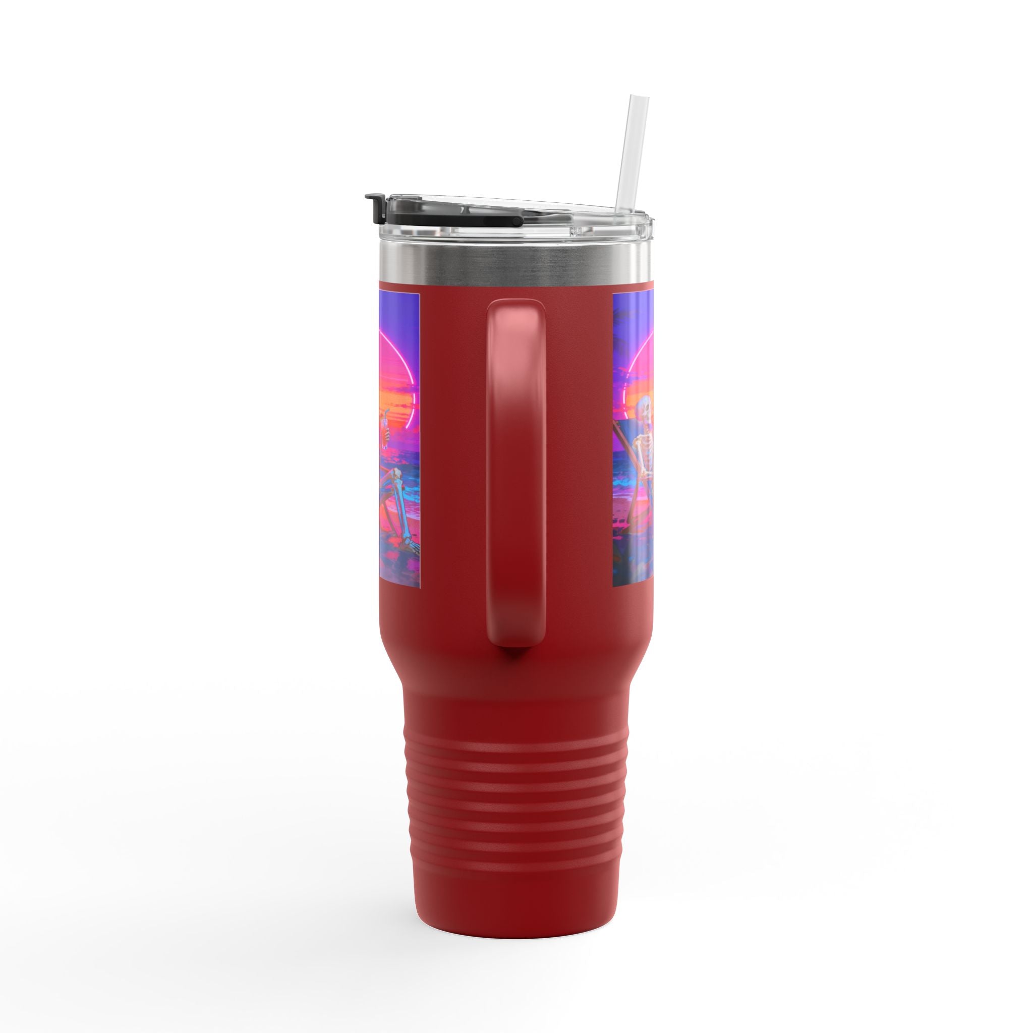Retro Vaporwave Skeleton Sunset Insulated Travel Mug