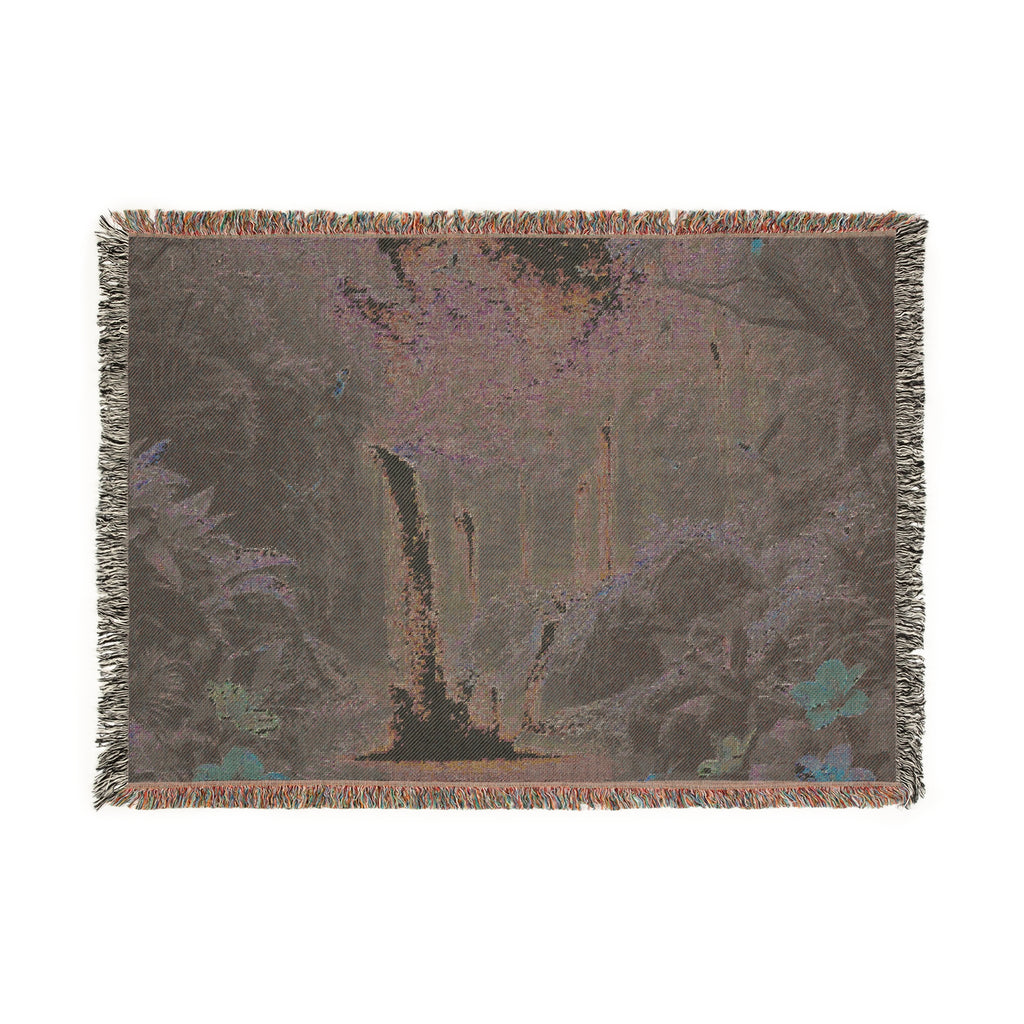 Tropical Waterfall Woven Blanket | Jungle Falls Throw, Lush Forest Scenic Throw
