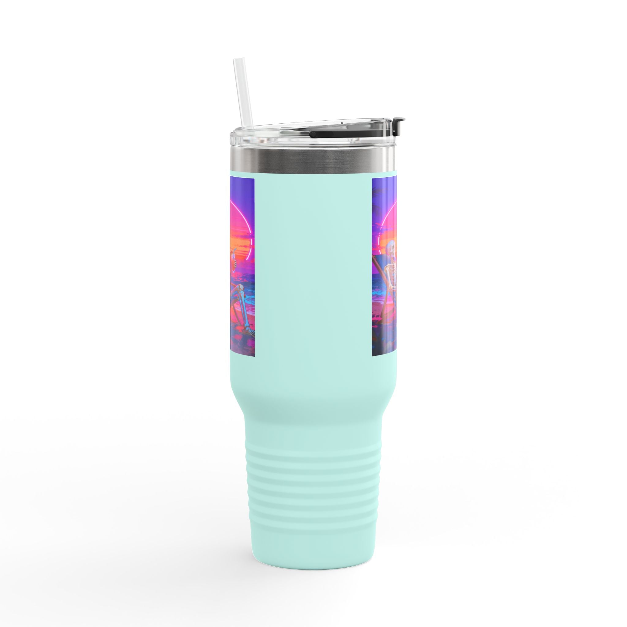 Retro Vaporwave Skeleton Sunset Insulated Travel Mug