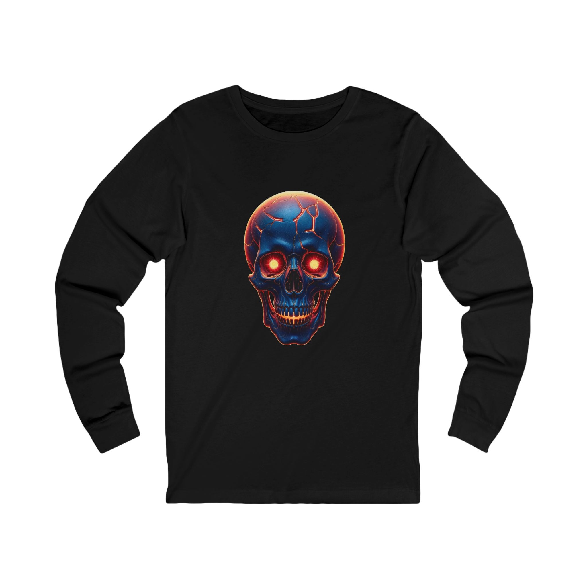 Fiery Neon Skull Long Sleeve Tee | Glowing Skull Artwork Tee