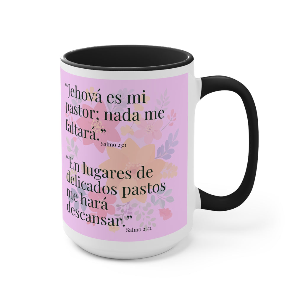 Lion Illustration Accent Mug | Bible Verse Spanish Text, Pink Interior