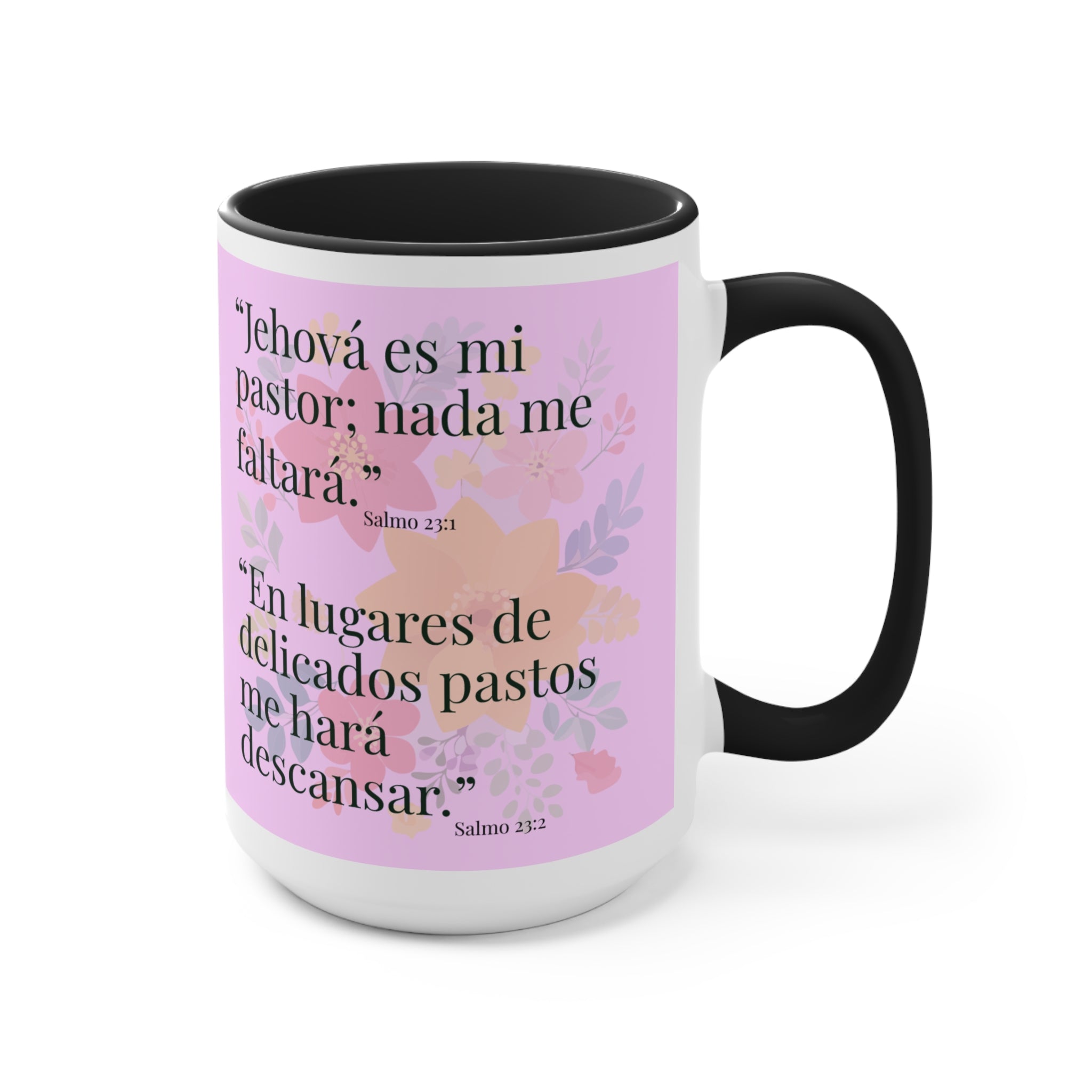 Lion Illustration Accent Mug | Bible Verse Spanish Text, Pink Interior