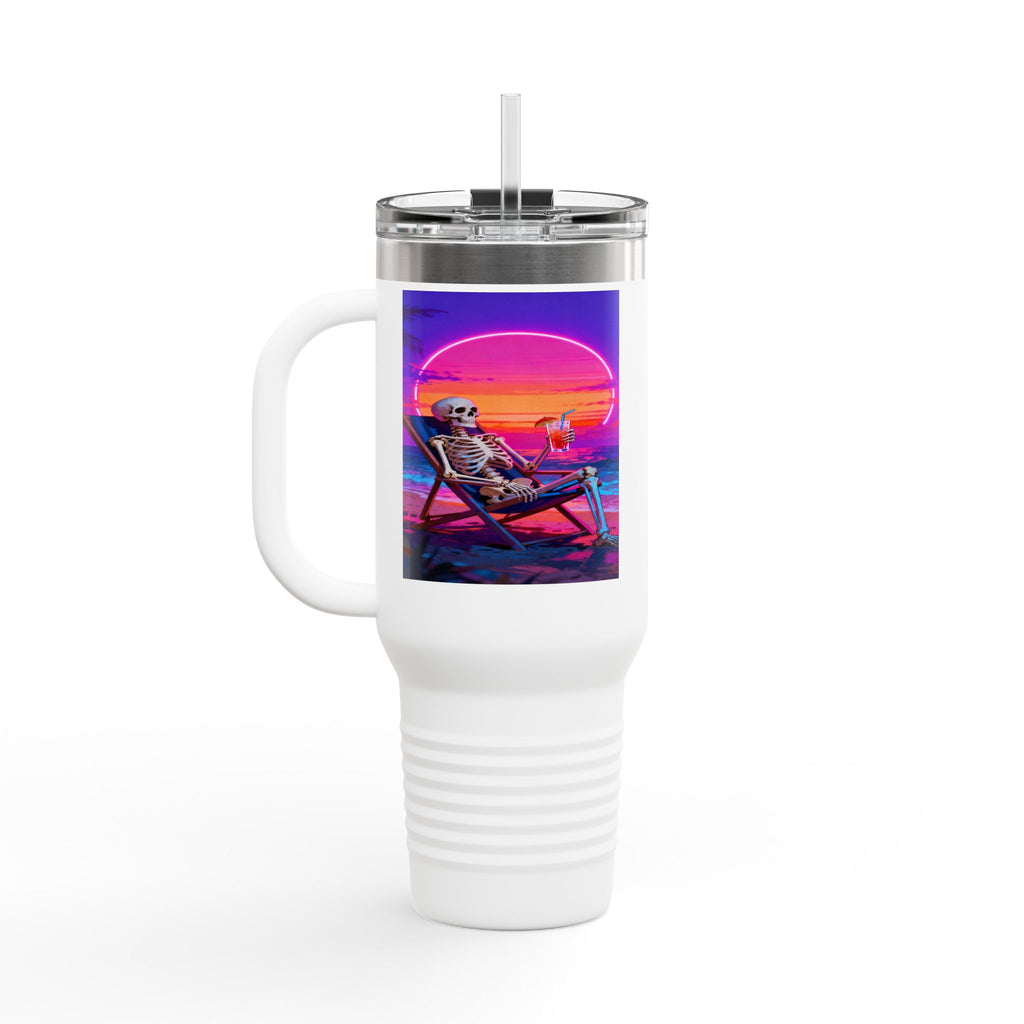 Retro Vaporwave Skeleton Sunset Insulated Travel Mug