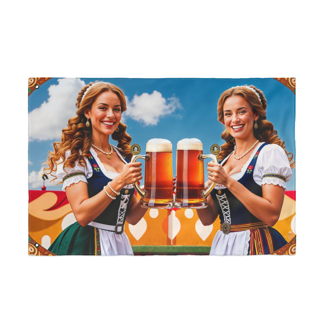 Oktoberfest Beer Maids Double Sided Flag | Bavarian Cheers, Prost Scene