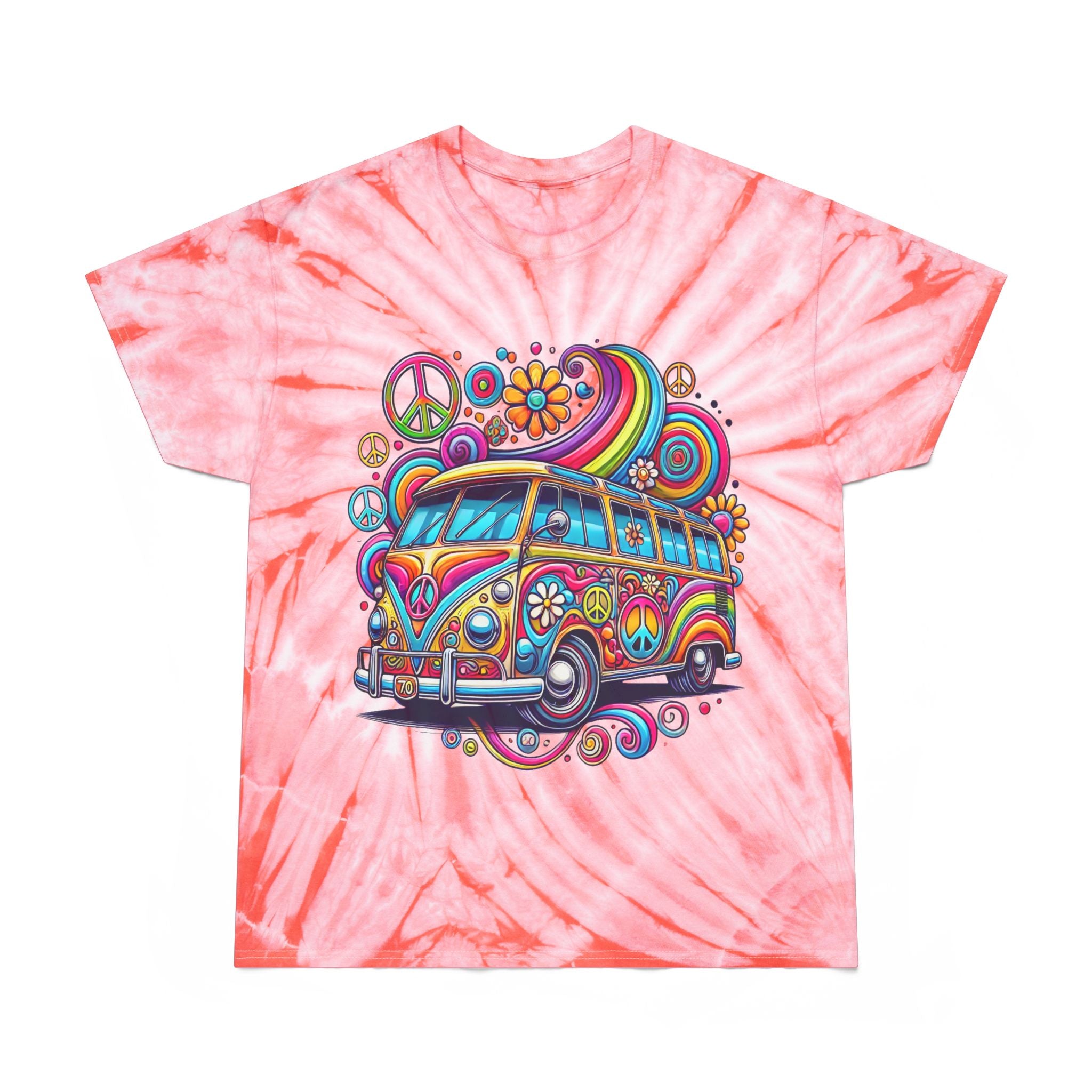 Psychedelic VW Bus Tie-Dye Tee — Retro Peace & Flower Power Graphic