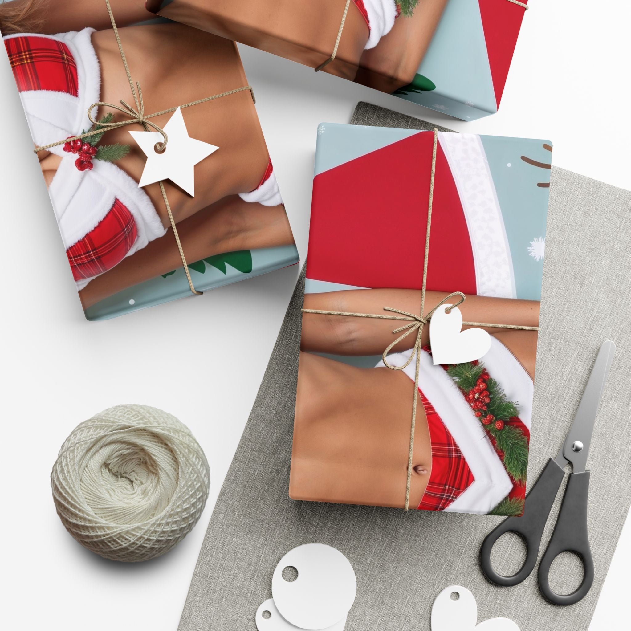 Pinup Santa Bikini Gift Wrap | Christmas Wrapping Paper, Festive Pinup Pattern
