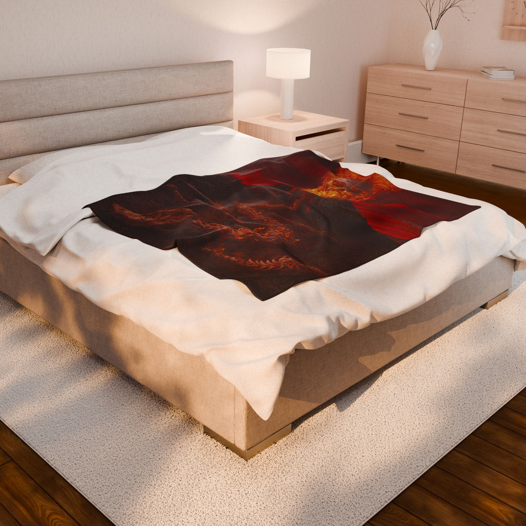 Flaming Skull Volcano velveteen plush blanket | Dark Fantasy, Lava Skull Design