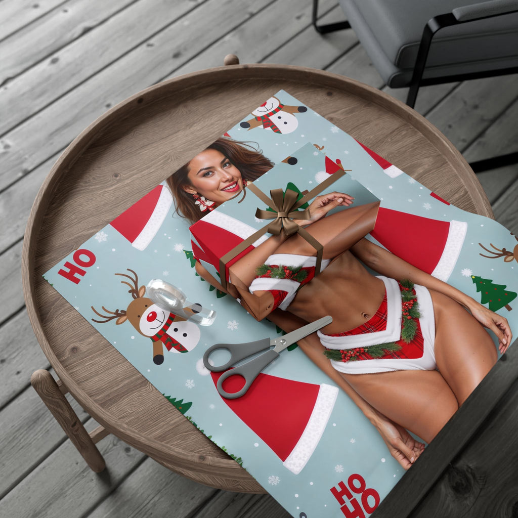 Pinup Santa Bikini Gift Wrap | Christmas Wrapping Paper, Festive Pinup Pattern