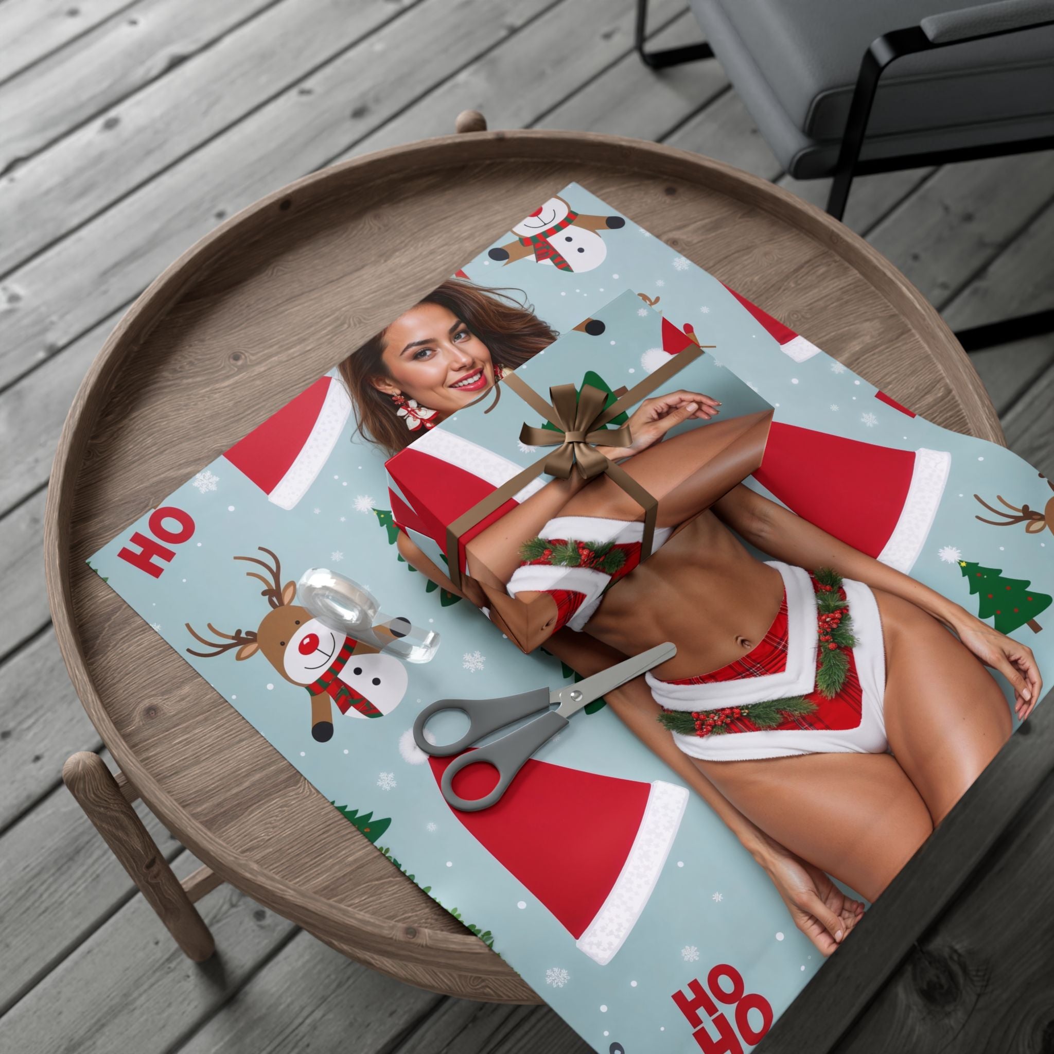 Pinup Santa Bikini Gift Wrap | Christmas Wrapping Paper, Festive Pinup Pattern
