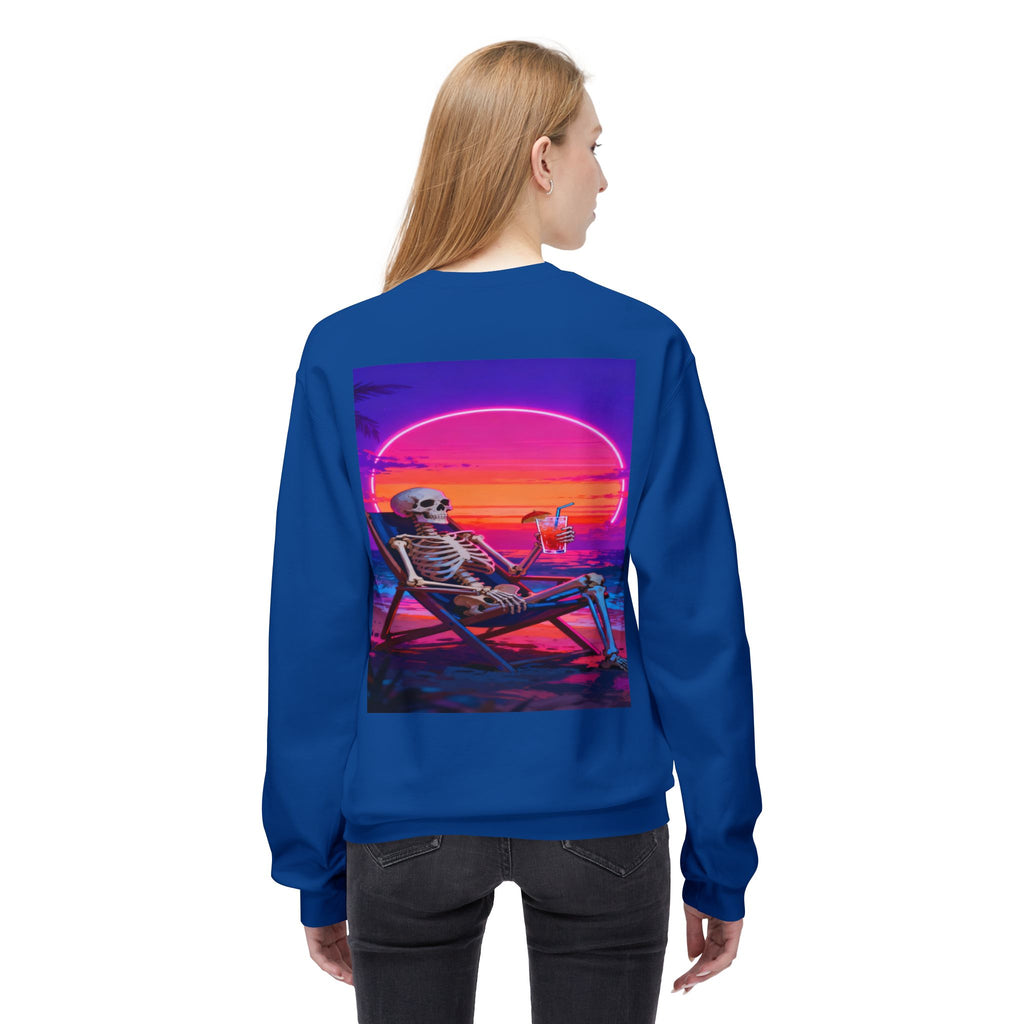 Retro Vaporwave Skeleton Beach Sweatshirt | Neon Sunset Aesthetic