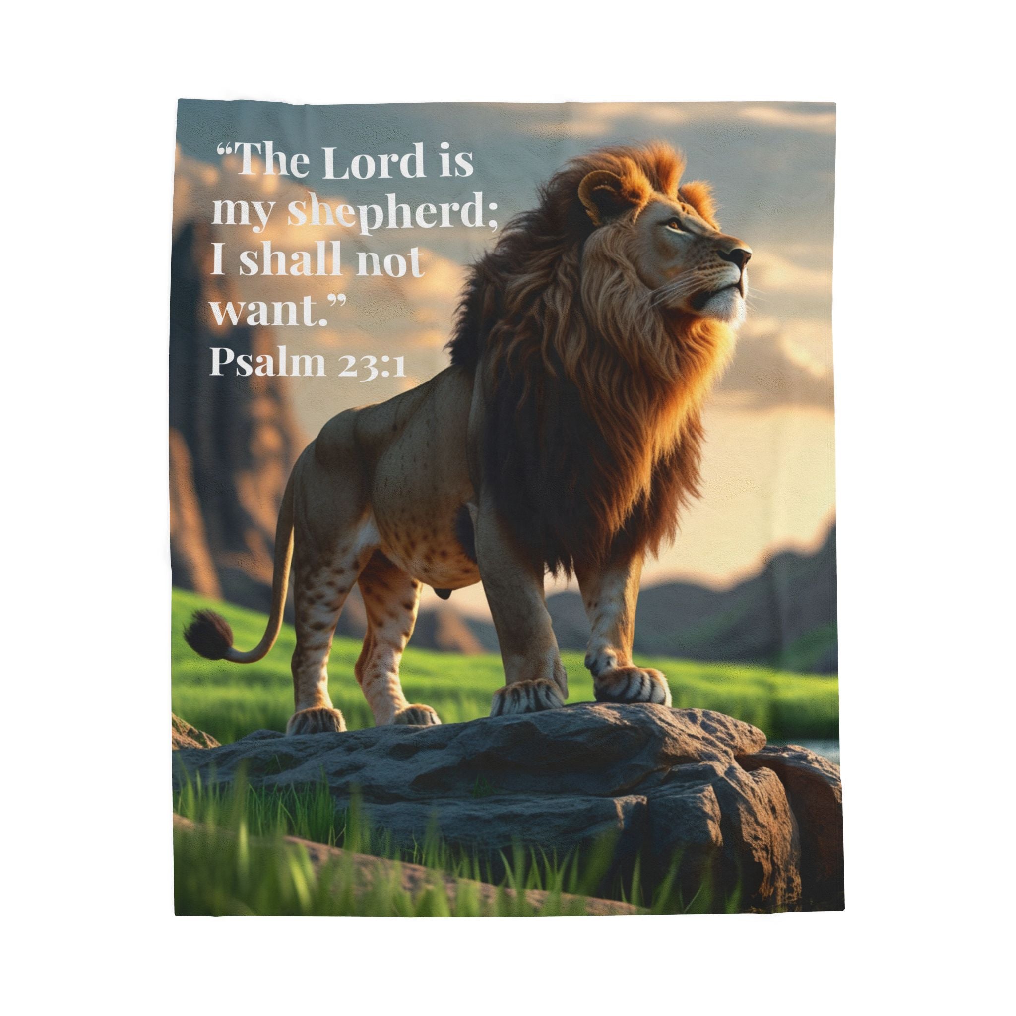 Lion with Psalm 23:1 Blanket | Velveteen Plush