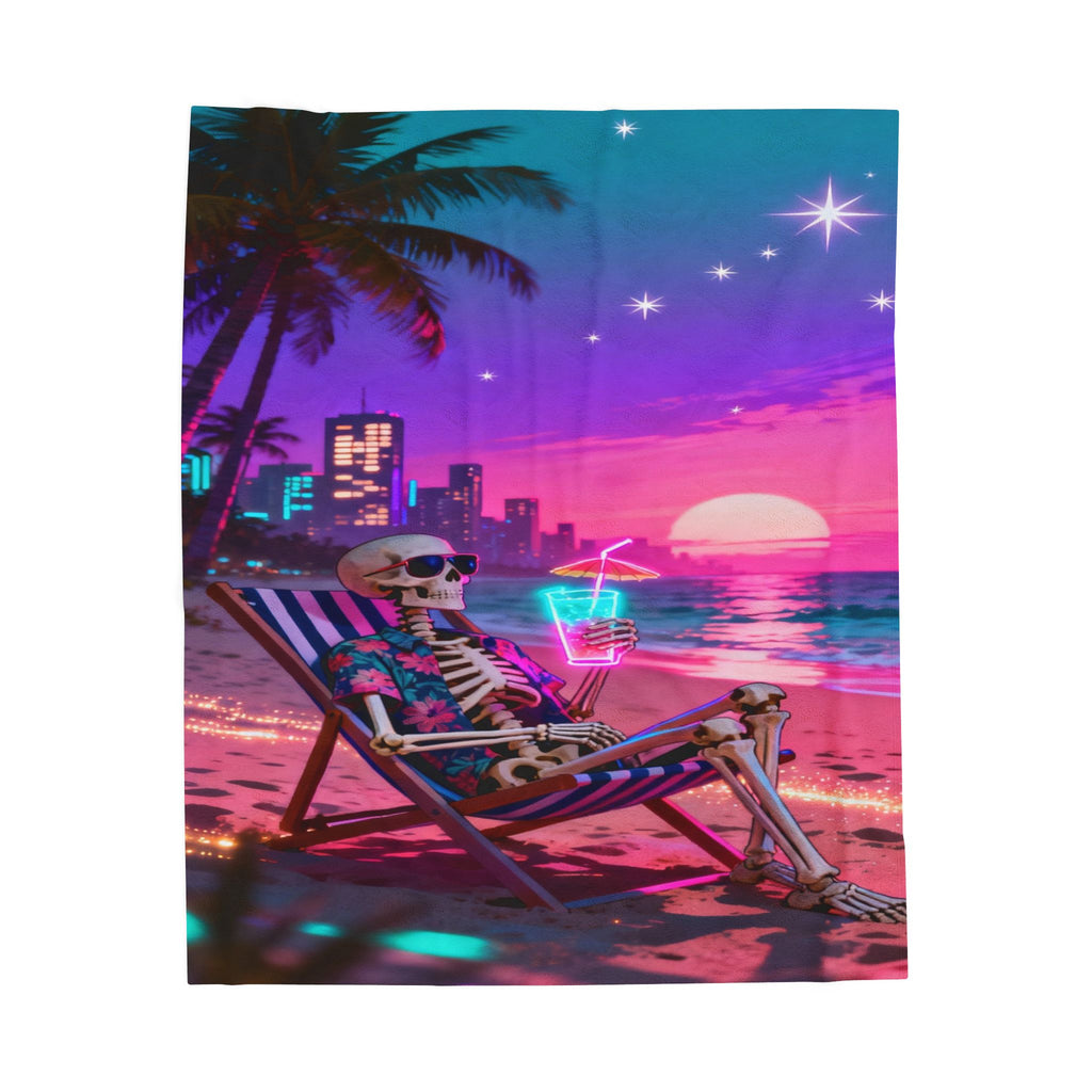 Neon Sunset Skeleton Beach Velveteen Plush Blanket