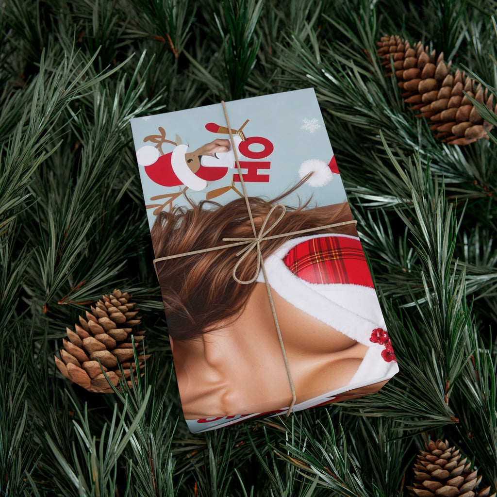 Pinup Santa Bikini Gift Wrap | Christmas Wrapping Paper, Festive Pinup Pattern