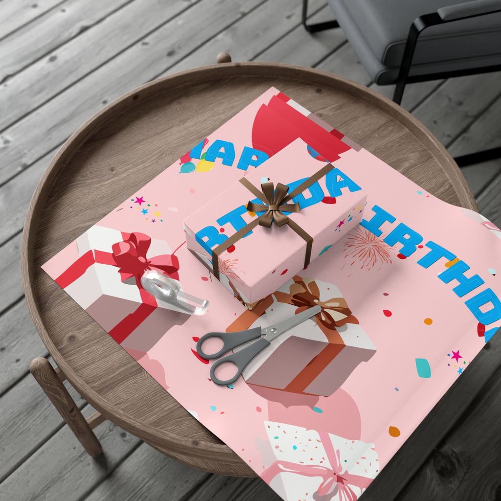 Pink Present Pattern  Gift Wrap Papers | Cute Wrapped Boxes Holiday Wrapping Paper Happy Birthday