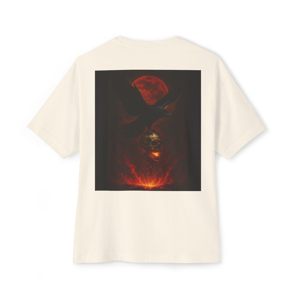 Raven Rising from Flames Skull Tee | Gothic Metal Fantasy