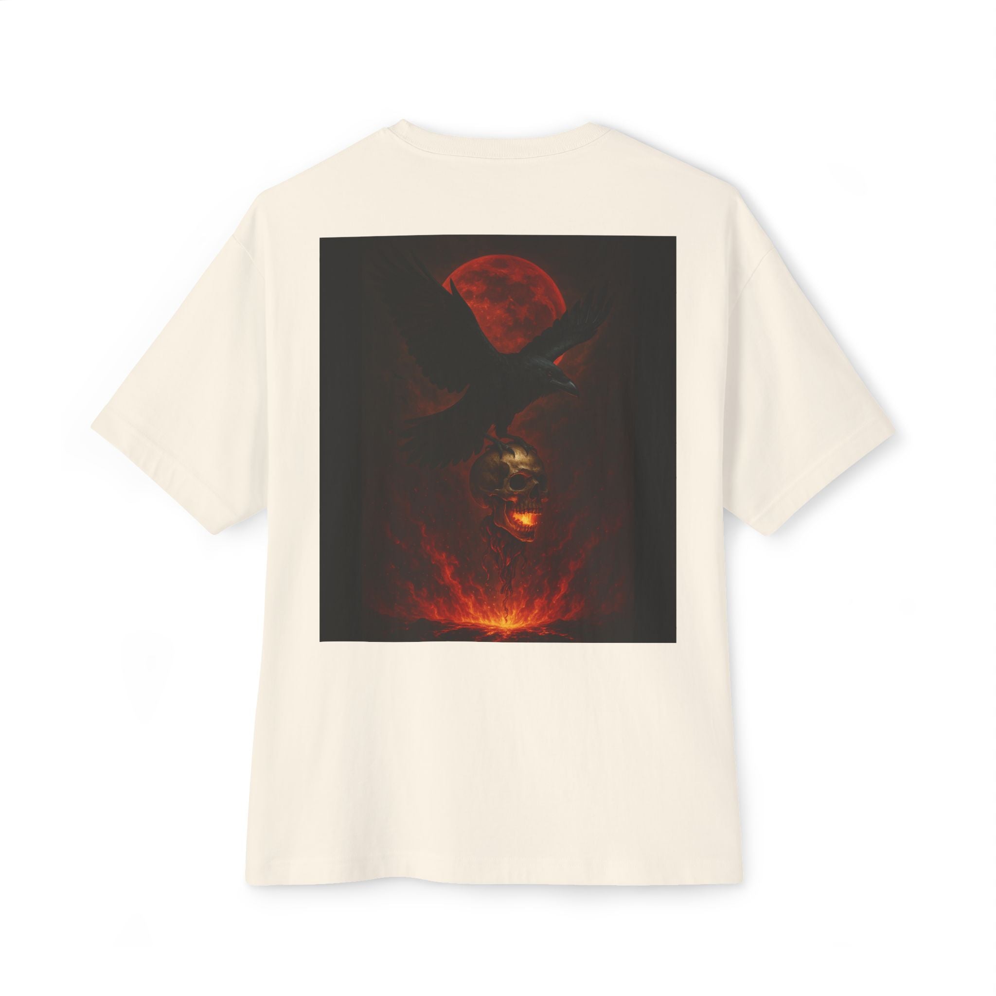 Raven Rising from Flames Skull Tee | Gothic Metal Fantasy