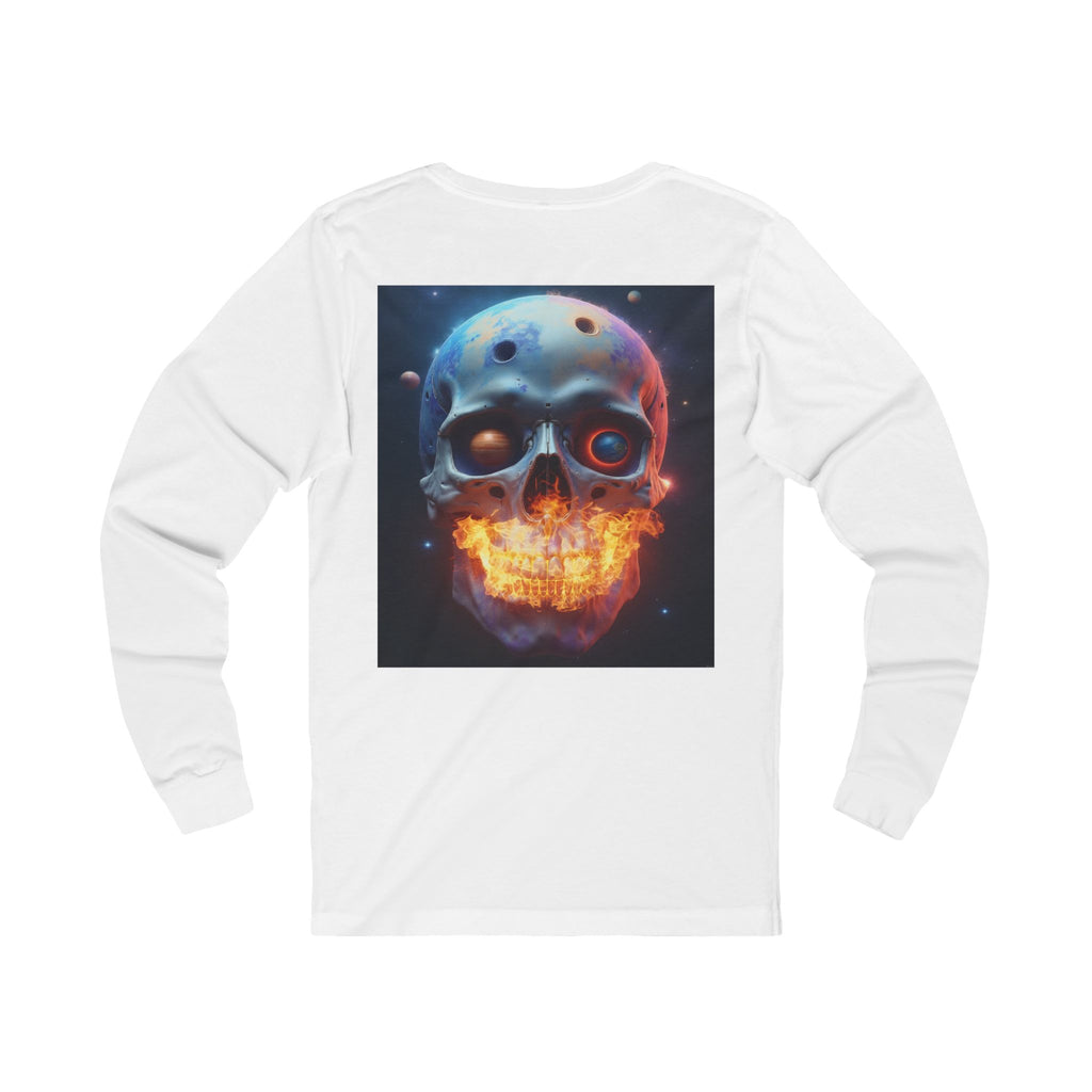 Fiery Neon Skull Long Sleeve Tee | Glowing Skull Artwork Tee