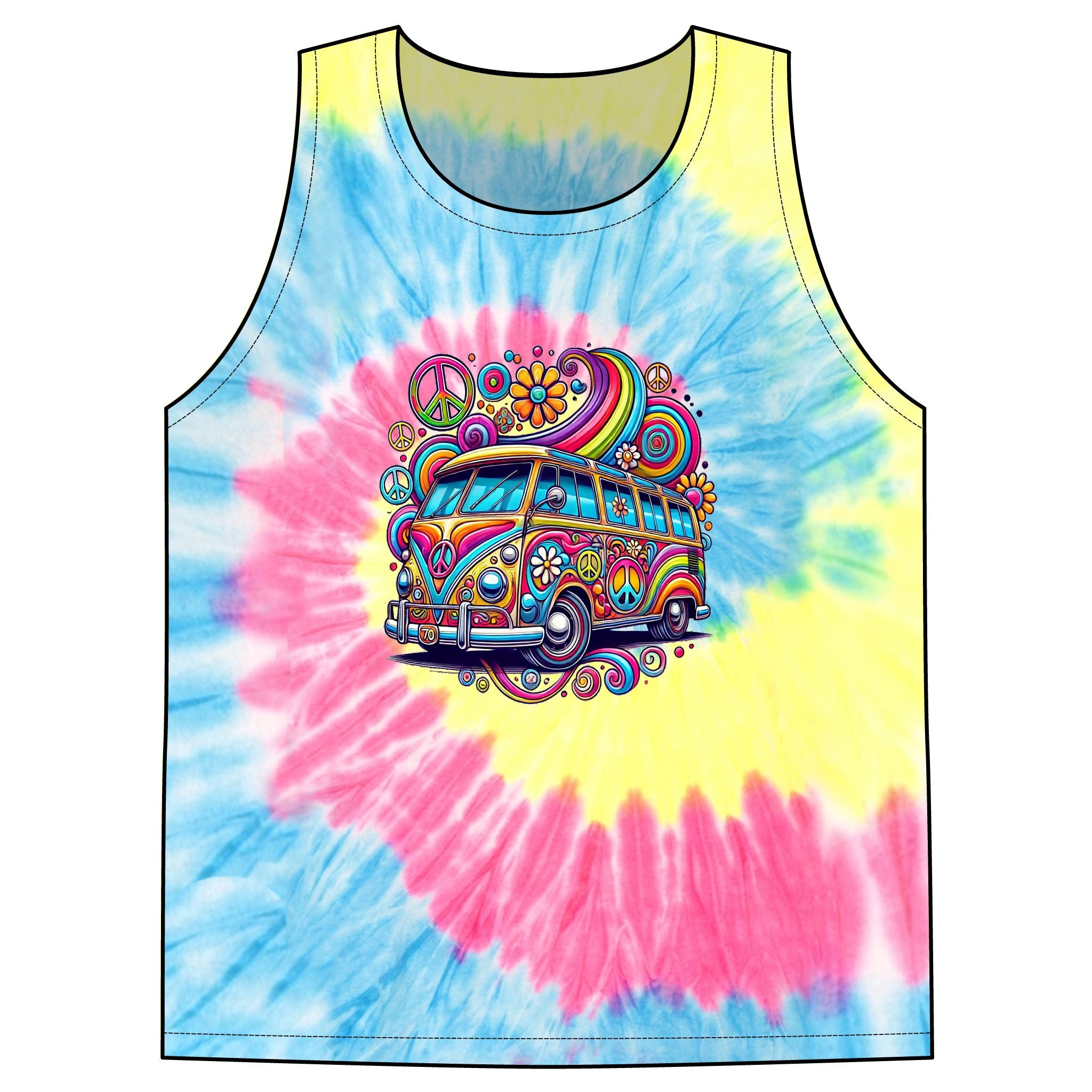 Psychedelic Hippie VW Bus Tie-Dye Tank Top | Retro Peace Van