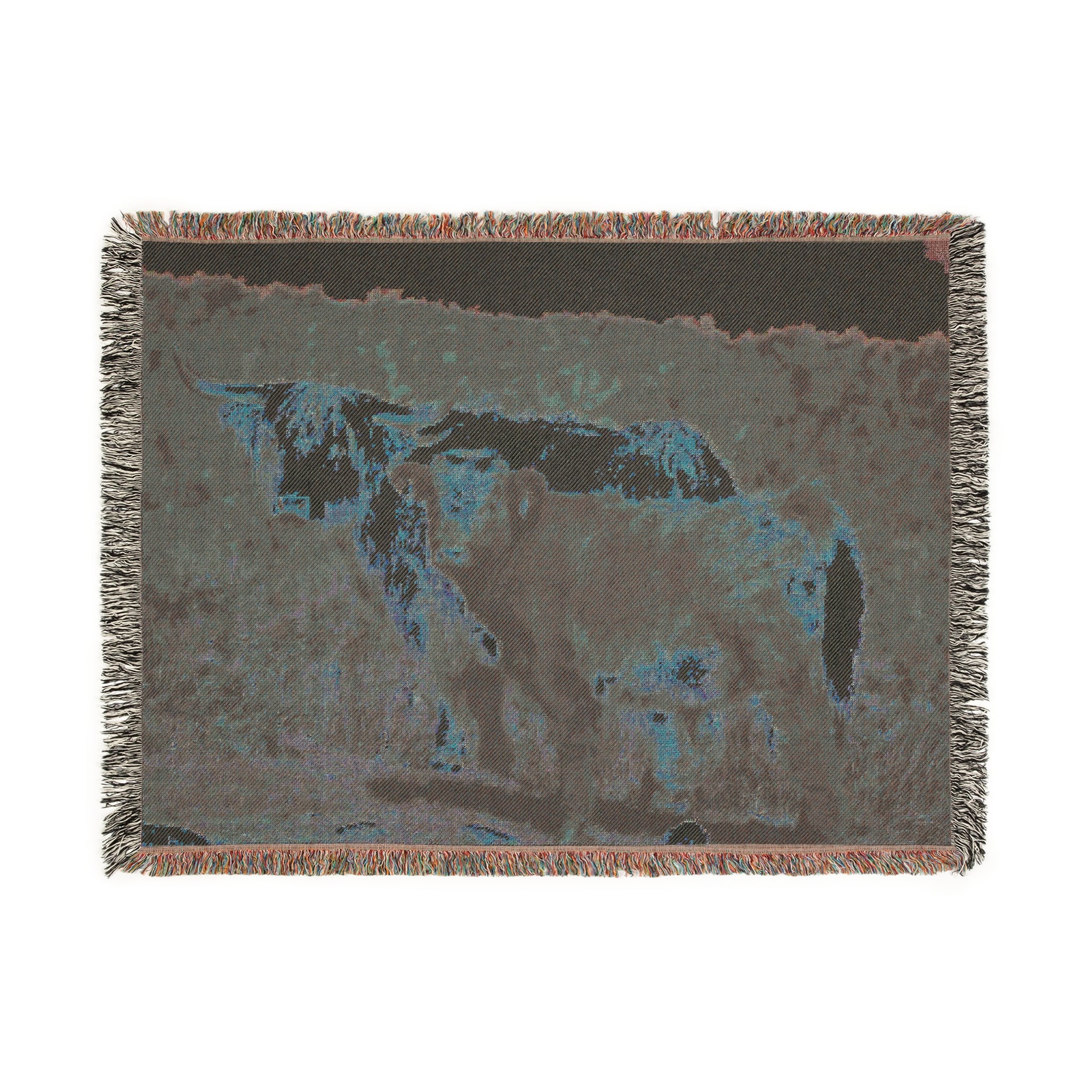 Cow Calf Ranch Scene Woven Blanket | Western Farm Animal Throw