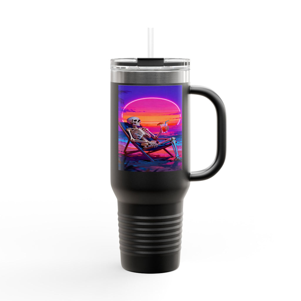 Retro Vaporwave Skeleton Sunset Insulated Travel Mug