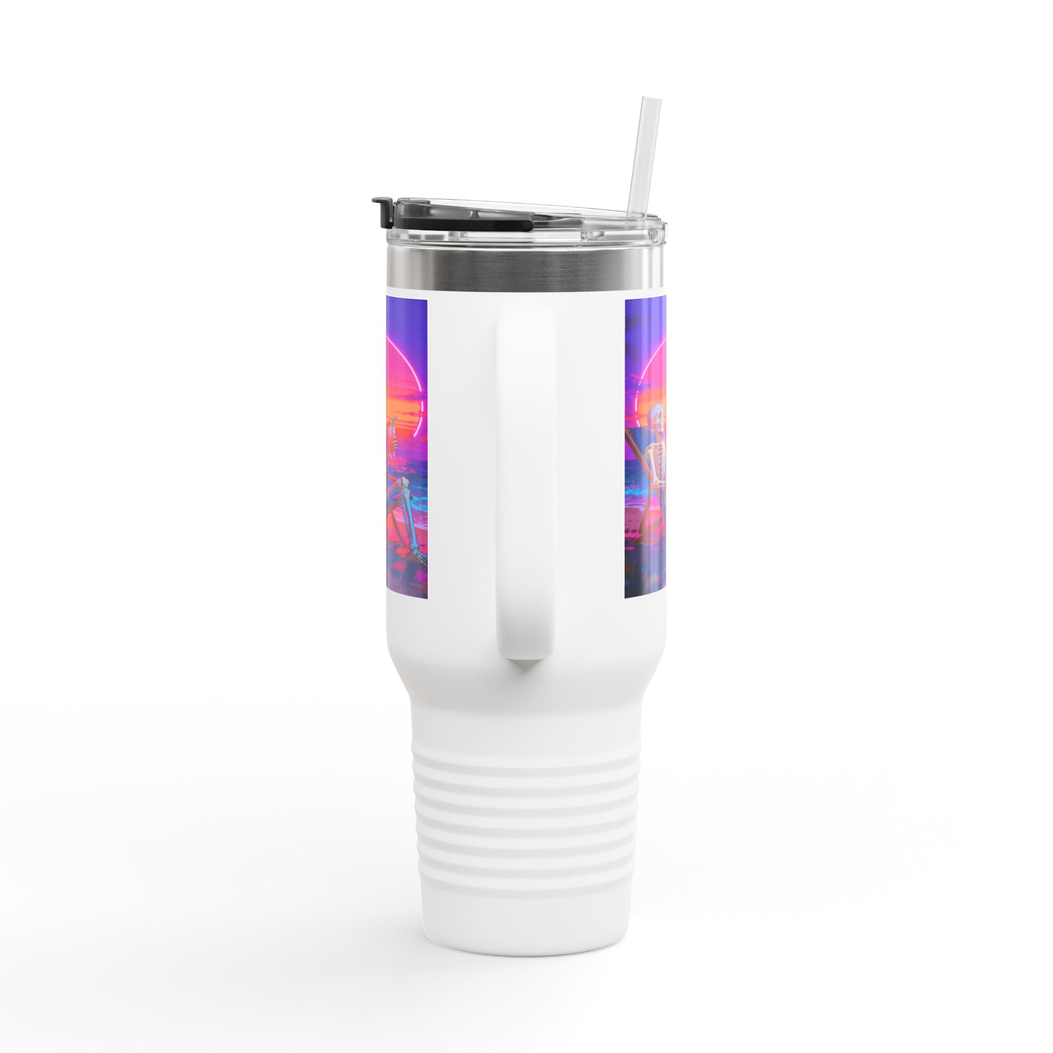 Retro Vaporwave Skeleton Sunset Insulated Travel Mug