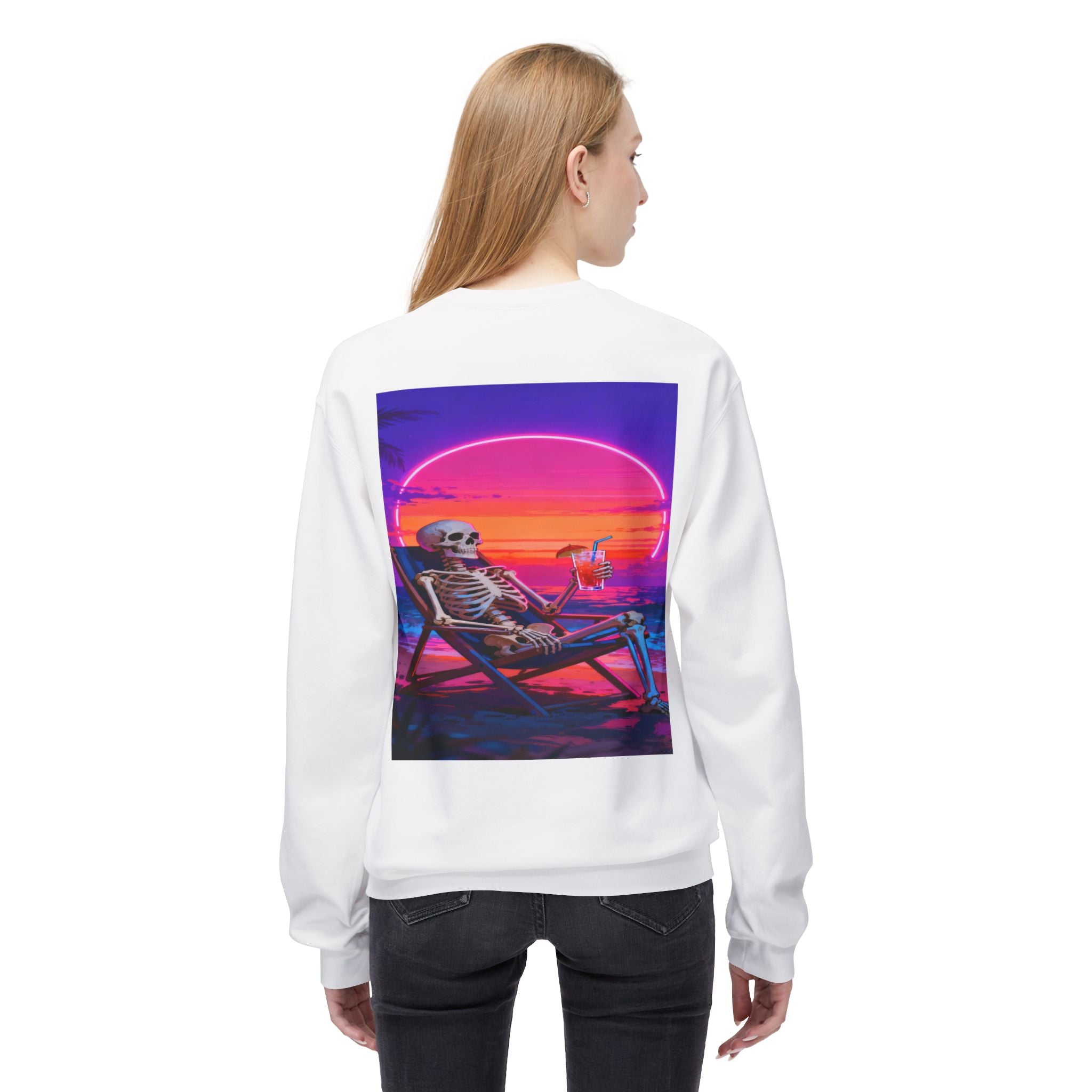 Retro Vaporwave Skeleton Beach Sweatshirt | Neon Sunset Aesthetic