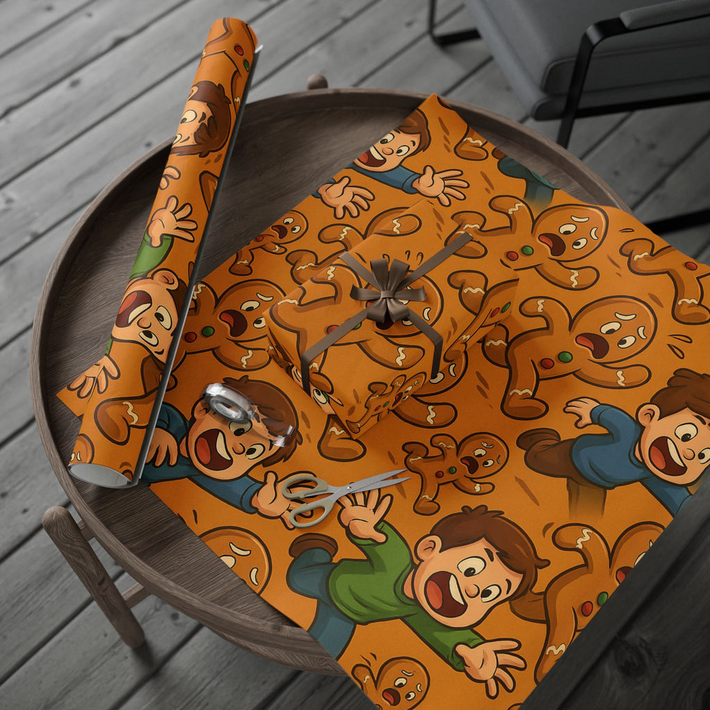 Retro Gingerbread Pattern Wrapping Paper | Orange Holiday Candy Prints