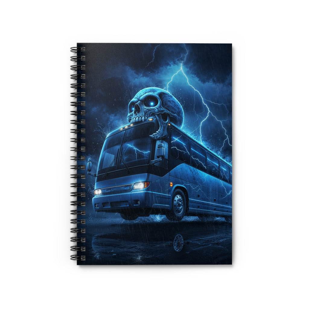 Haunted Skull Bus Spiral Notebook – Gothic Lightning Ruled Journal