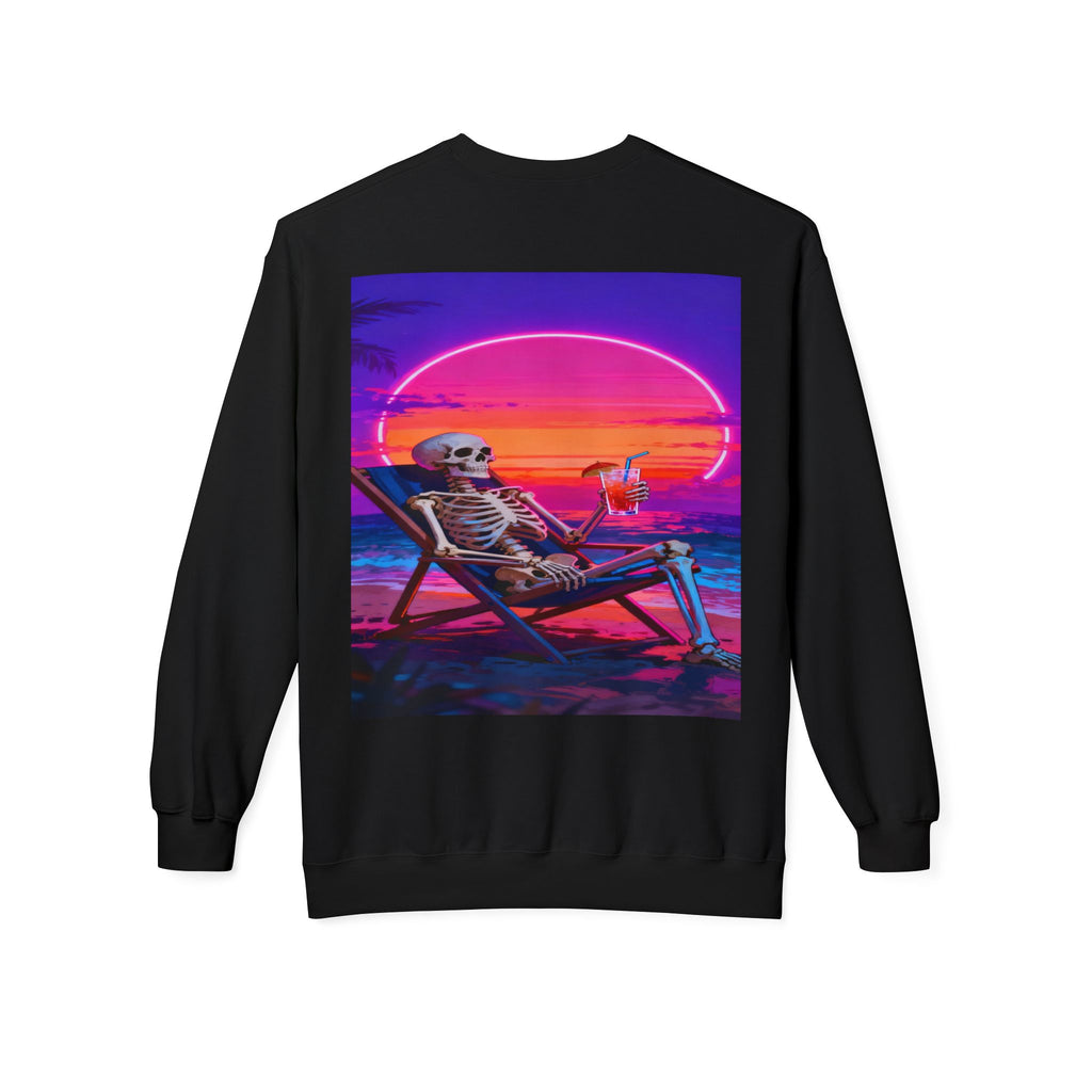 Retro Vaporwave Skeleton Beach Sweatshirt | Neon Sunset Aesthetic