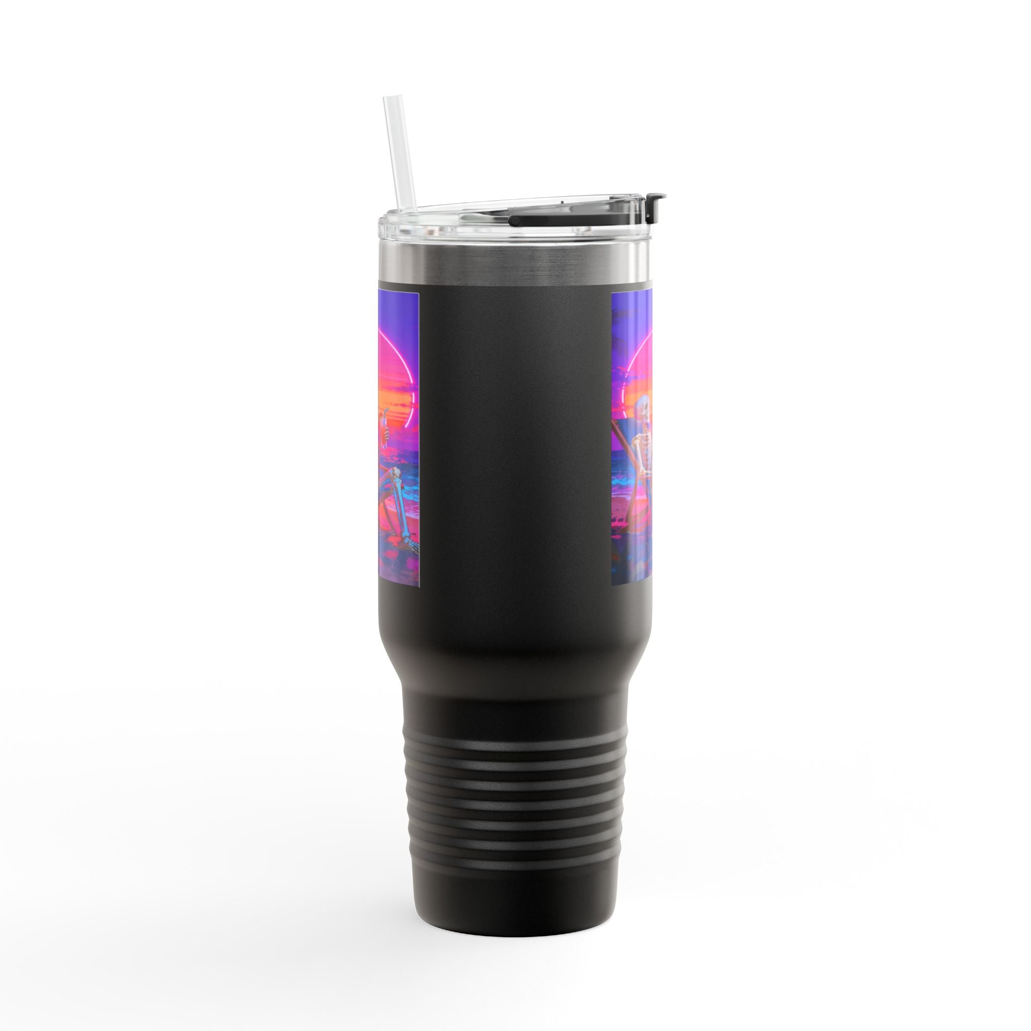 Retro Vaporwave Skeleton Sunset Insulated Travel Mug