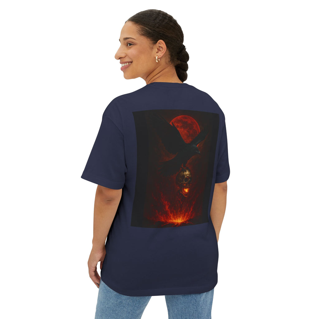 Raven Rising from Flames Skull Tee | Gothic Metal Fantasy