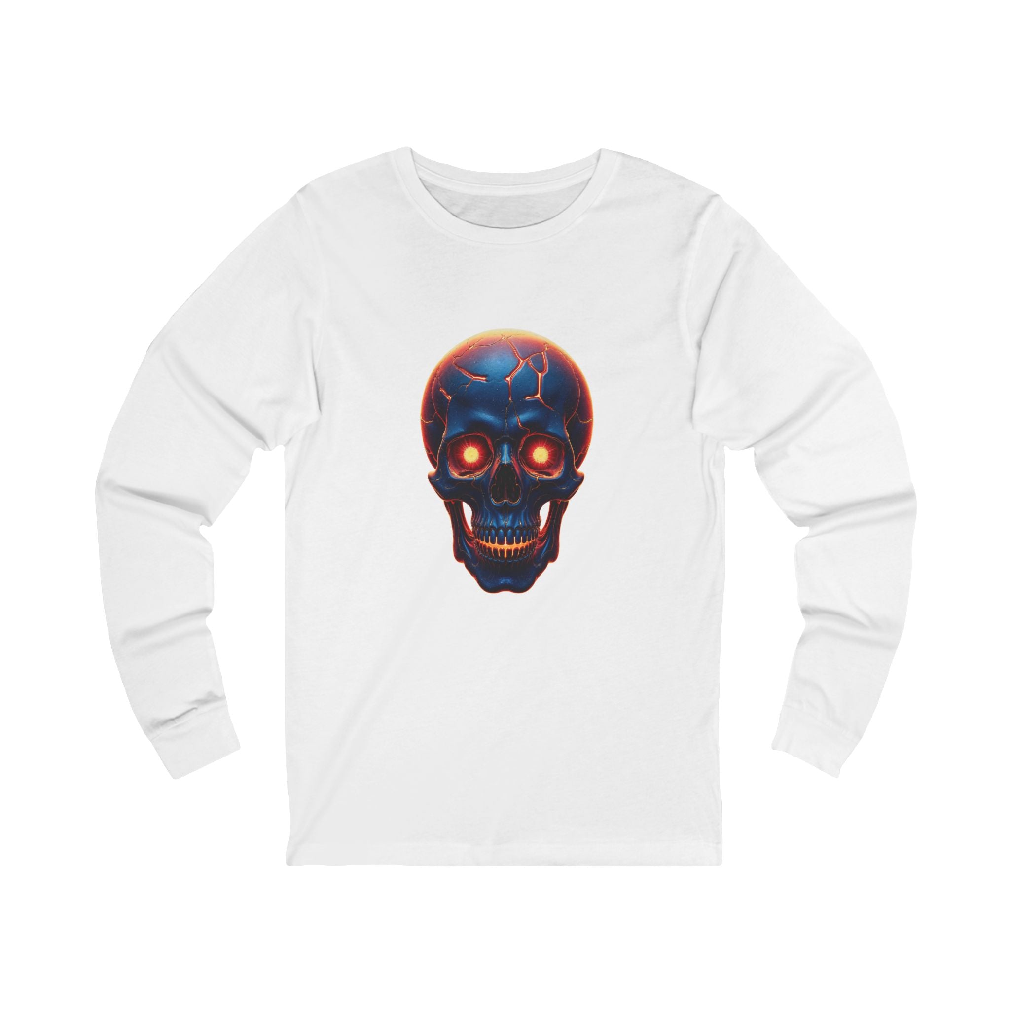 Fiery Neon Skull Long Sleeve Tee | Glowing Skull Artwork Tee