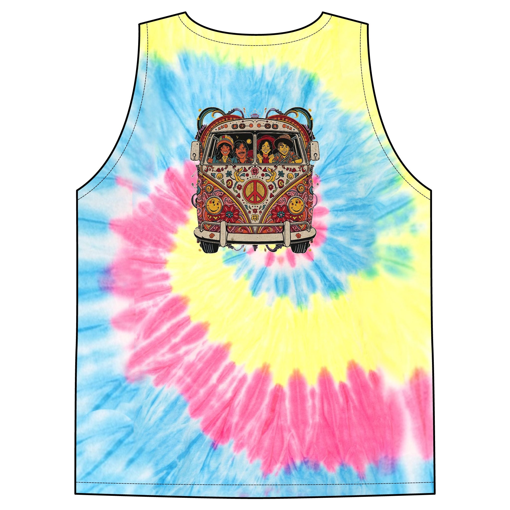 Psychedelic Hippie VW Bus Tie-Dye Tank Top | Retro Peace Van