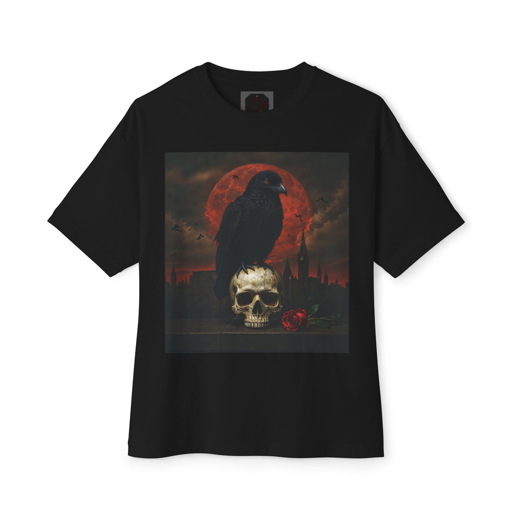 Raven Rising from Flames Skull Tee | Gothic Metal Fantasy