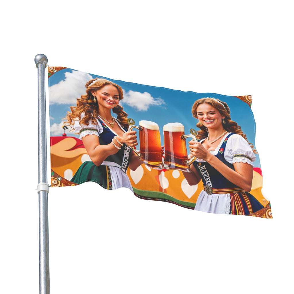 Oktoberfest Beer Maids Double Sided Flag | Bavarian Cheers, Prost Scene