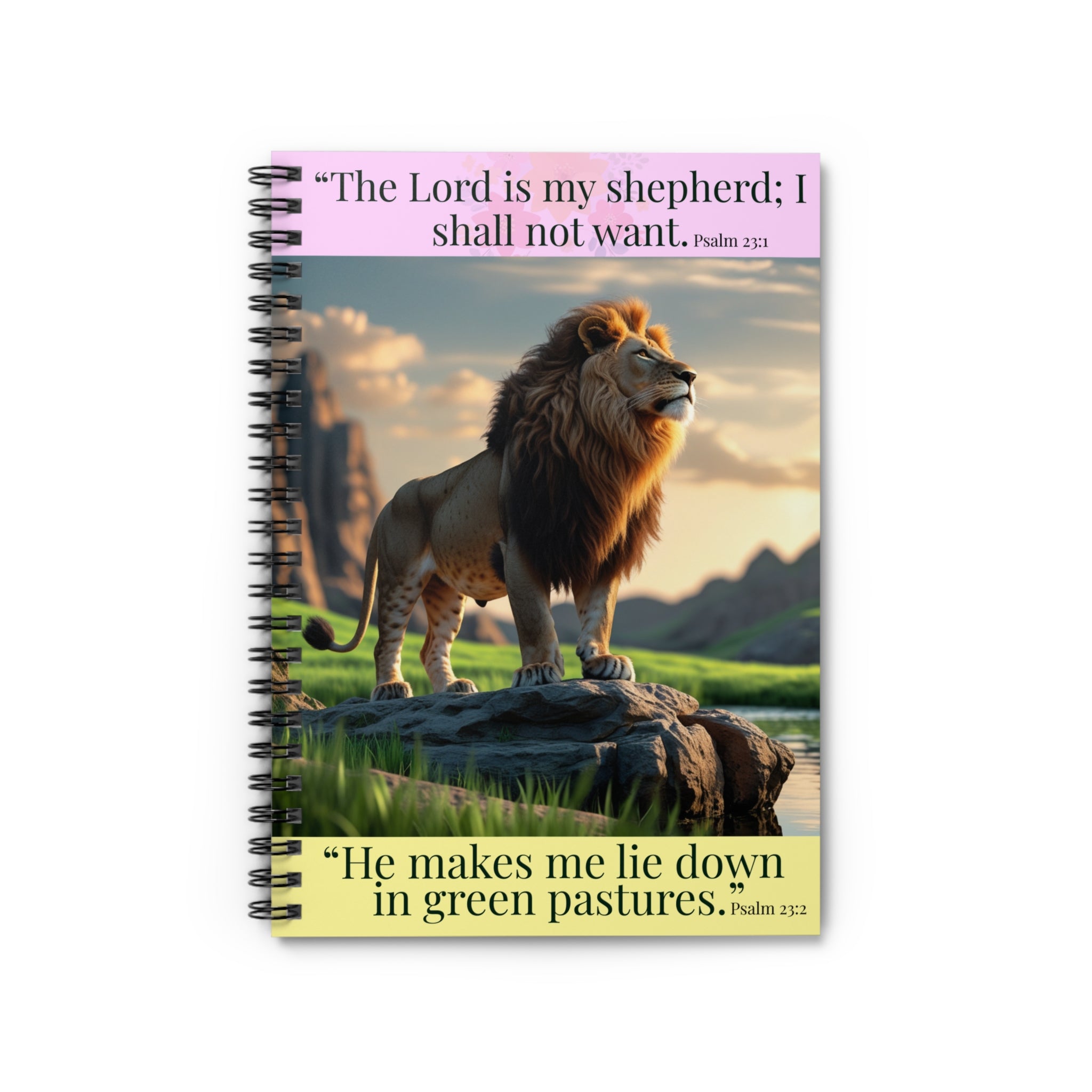 Lion & Psalm 23 Spiral Notebook — Inspirational Christian Journal