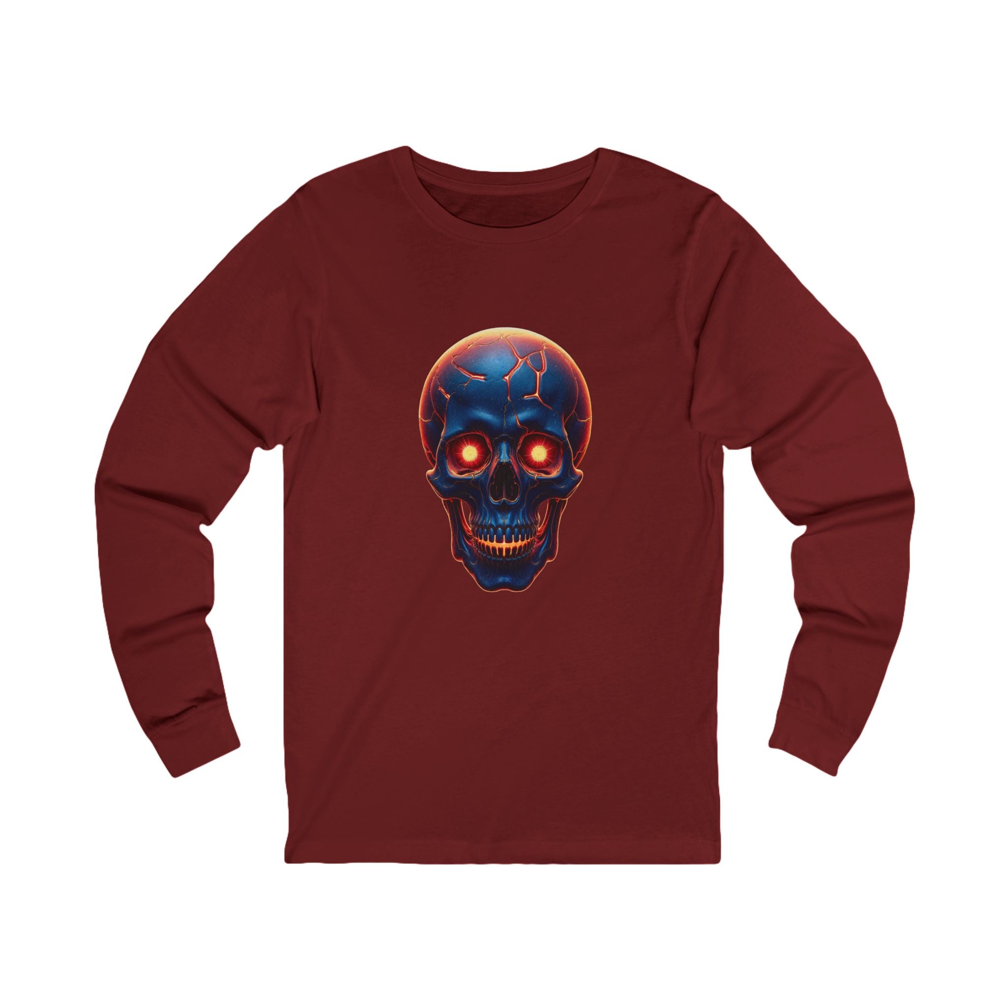 Fiery Neon Skull Long Sleeve Tee | Glowing Skull Artwork Tee