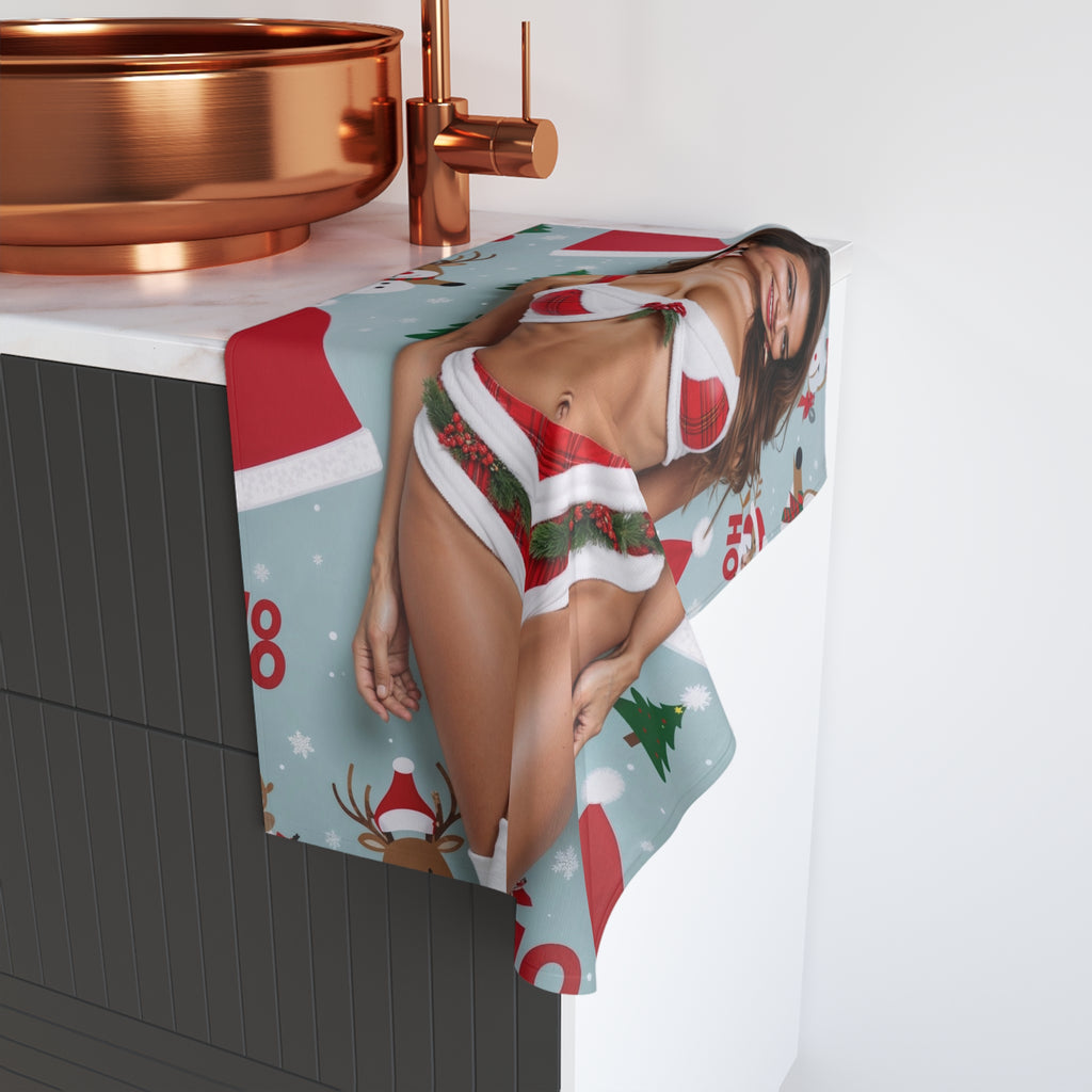 Sexy Santa Bikini Pinup Hand Towel | Christmas Holiday Pinup, Santa Hat Pattern