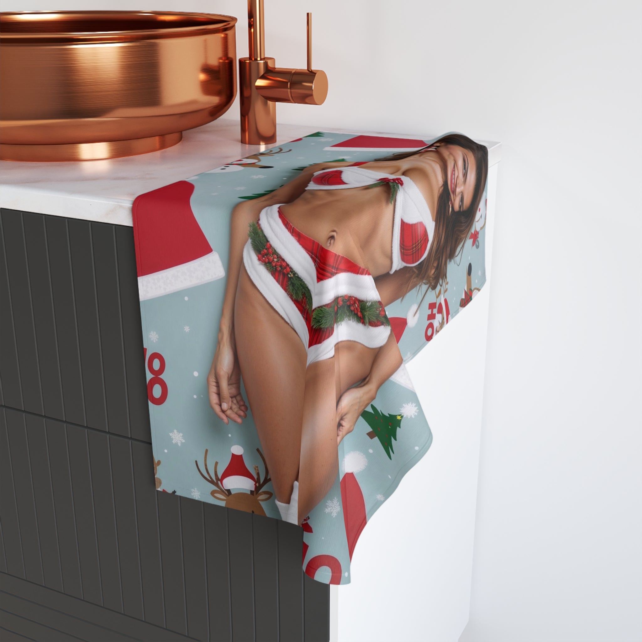 Sexy Santa Bikini Pinup Hand Towel | Christmas Holiday Pinup, Santa Hat Pattern