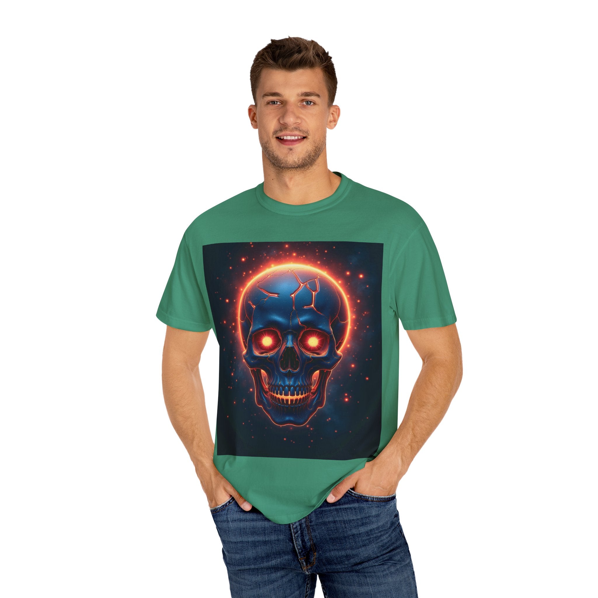 Glowing Neon Skull T-shirt | Fiery Skull Graphic Tee