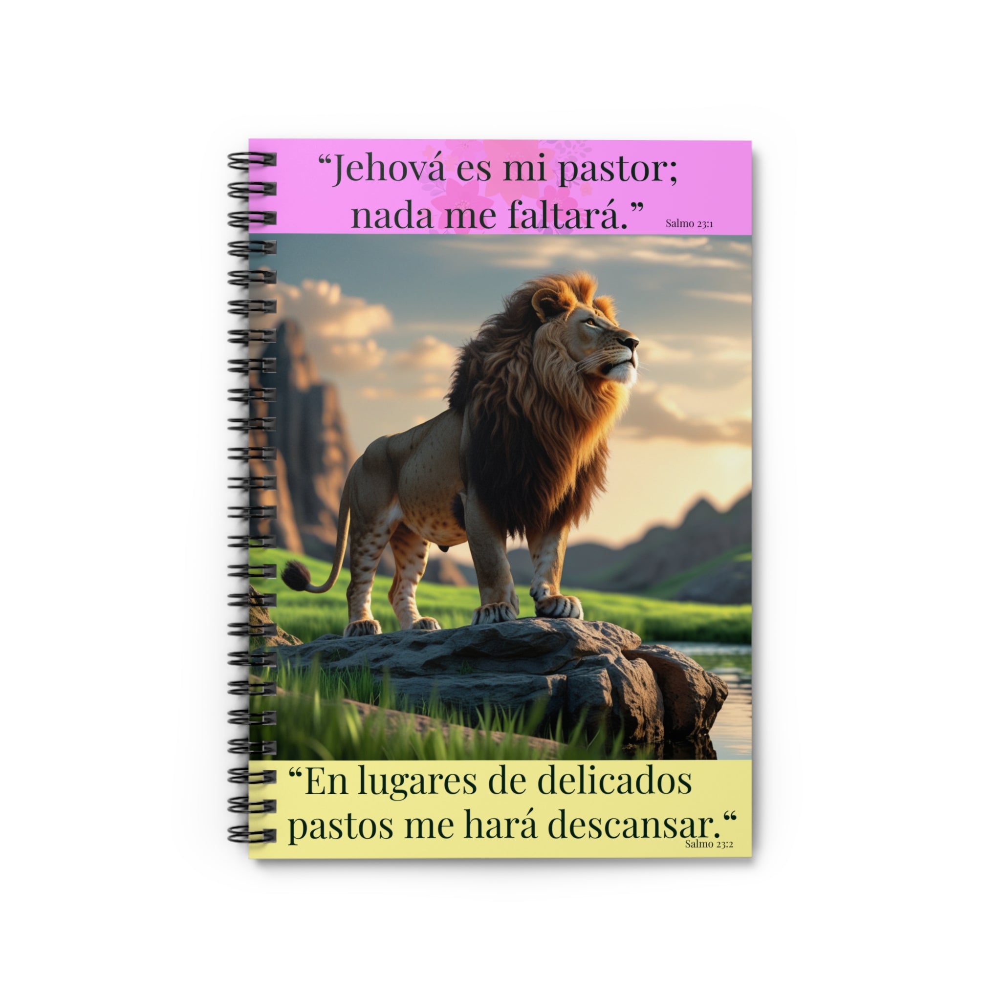 Christian Lion Spiral Notebook — Spanish Psalm 23: ‘Jehová es mi pastor; nada me faltará’