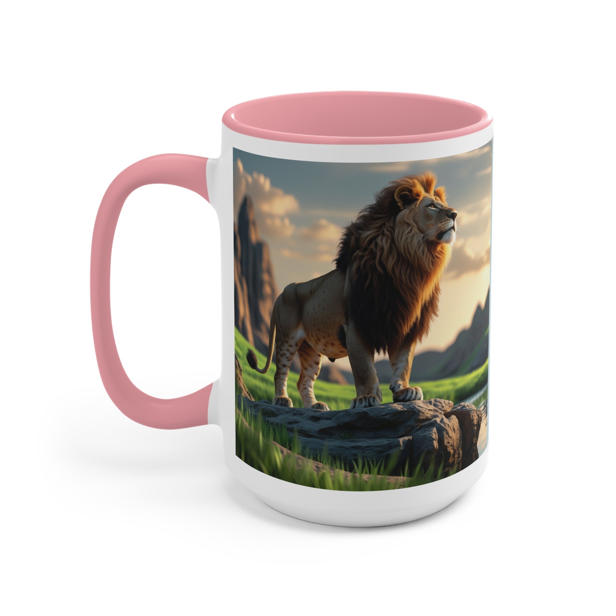 Lion Illustration Accent Mug | Bible Verse Spanish Text, Pink Interior