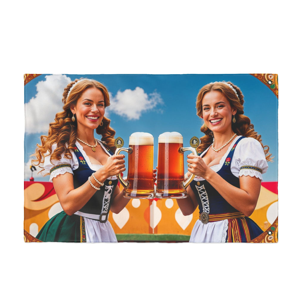 Oktoberfest Beer Maids Double Sided Flag | Bavarian Cheers, Prost Scene